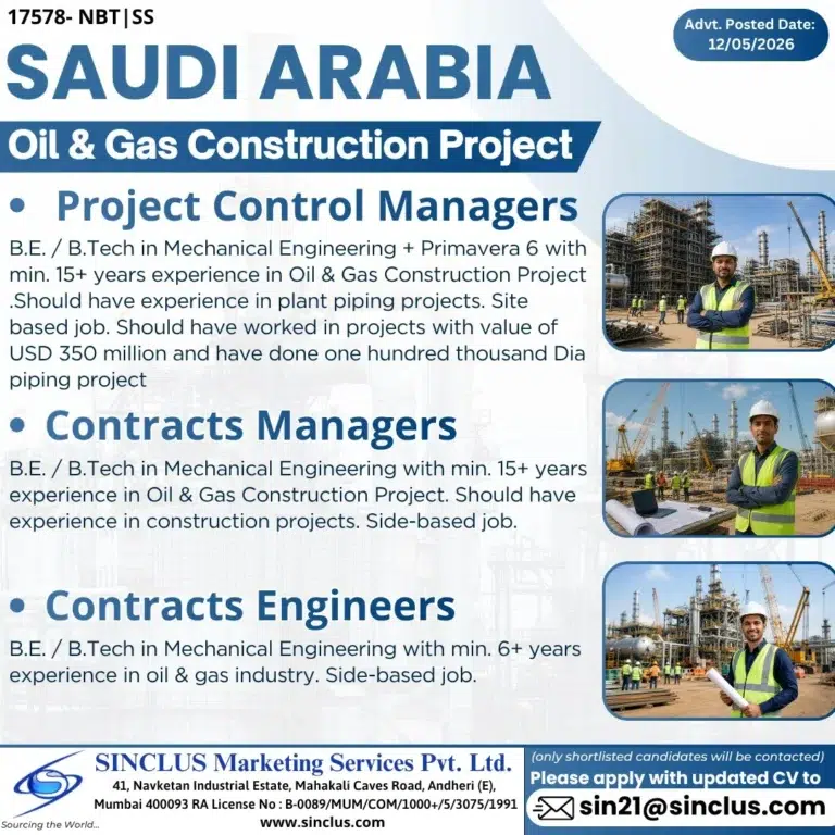 Saudi Arabia Oil & Gas Construction Project Jobs 2026 – Apply Now