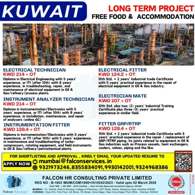 Kuwait Oil & Gas Long-Term Project Jobs 2026 – Free Food & Accommodation