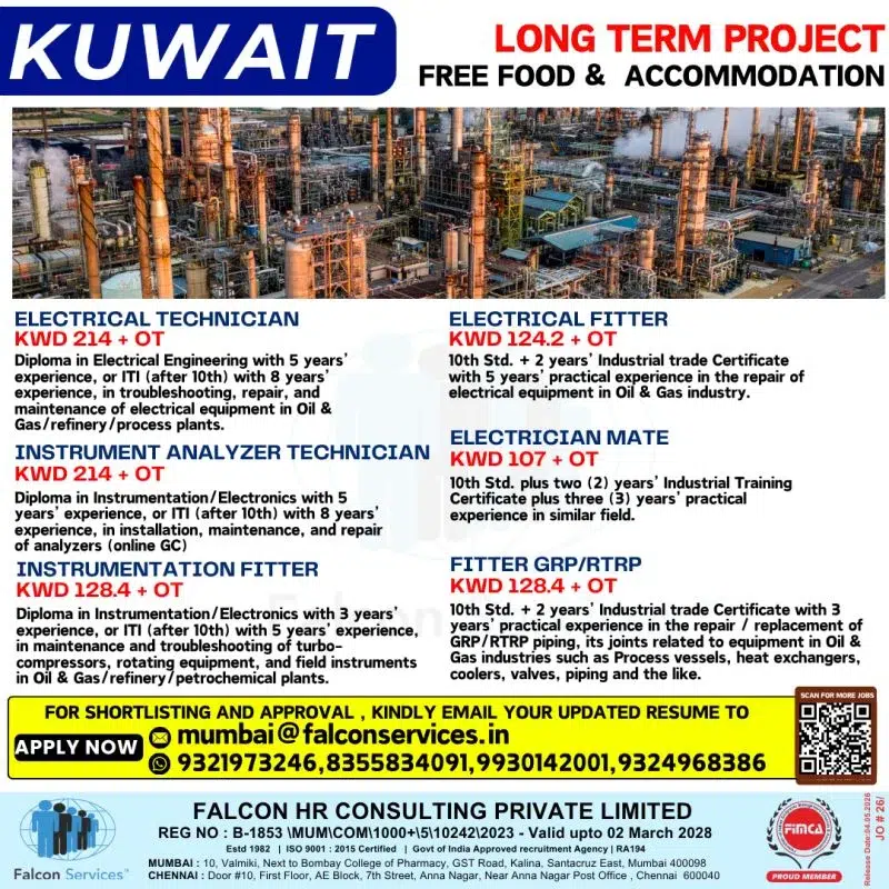 Kuwait Oil & Gas Long-Term Project Jobs 2026 – Free Food & Accommodation