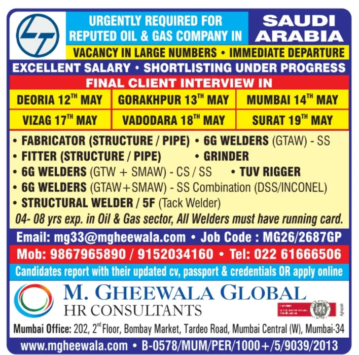 Saudi Arabia Oil & Gas Company Jobs 2026 – Large Vacancies | Final Client Interview