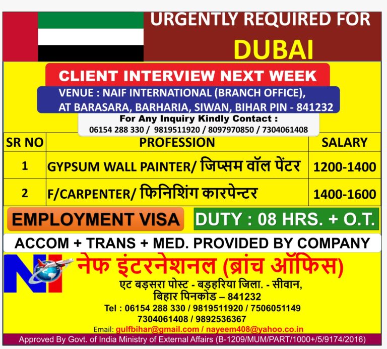 Dubai Urgent Job Vacancies 2026 – Client Interview Next Week