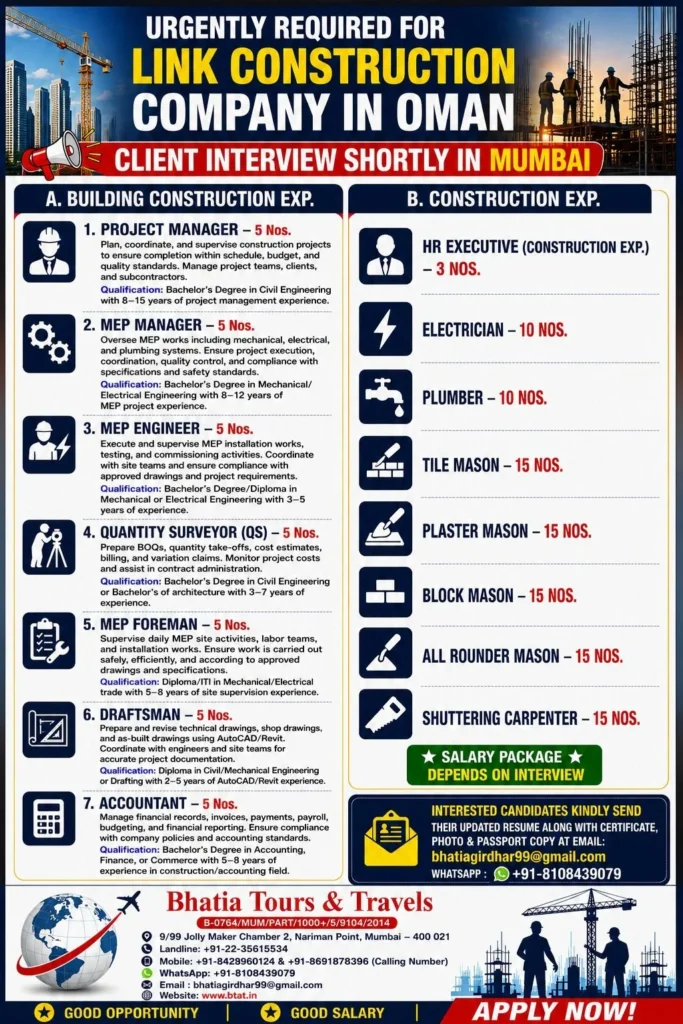 Oman Link Construction Company Jobs 2026