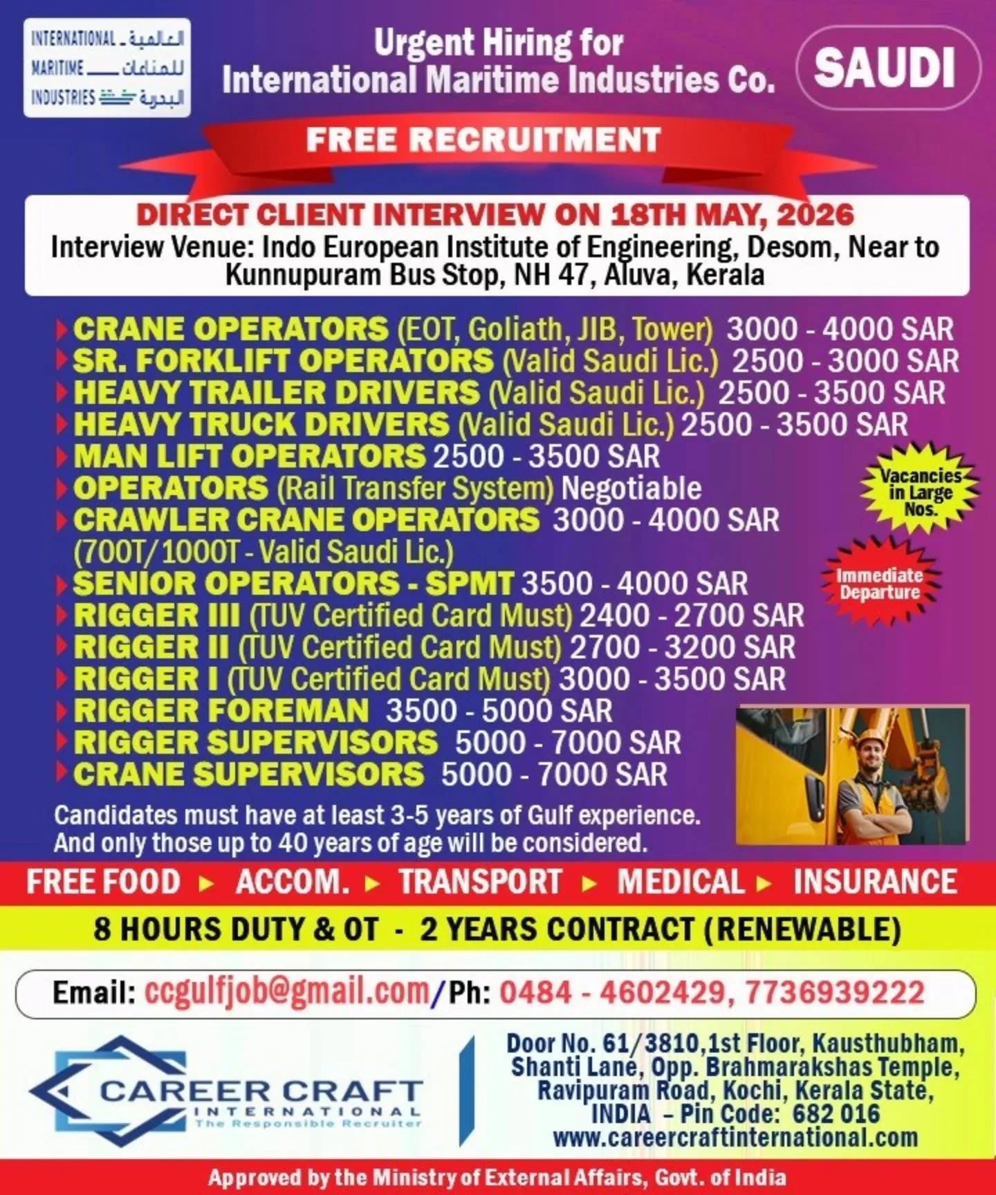Saudi International Maritime Industries Jobs 2026 – Free Recruitment | Direct Client Interview in Kerala
