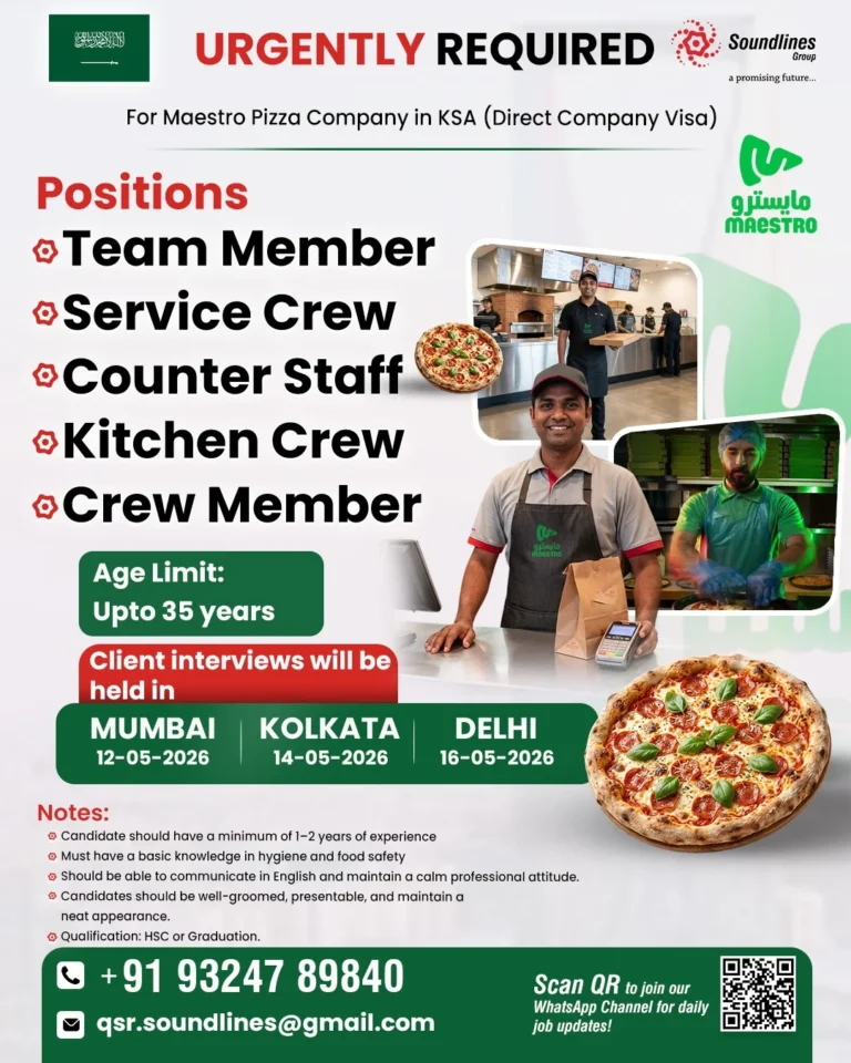 Maestro Pizza Company Jobs in Saudi Arabia 2026 – Direct Company Visa Opportunities