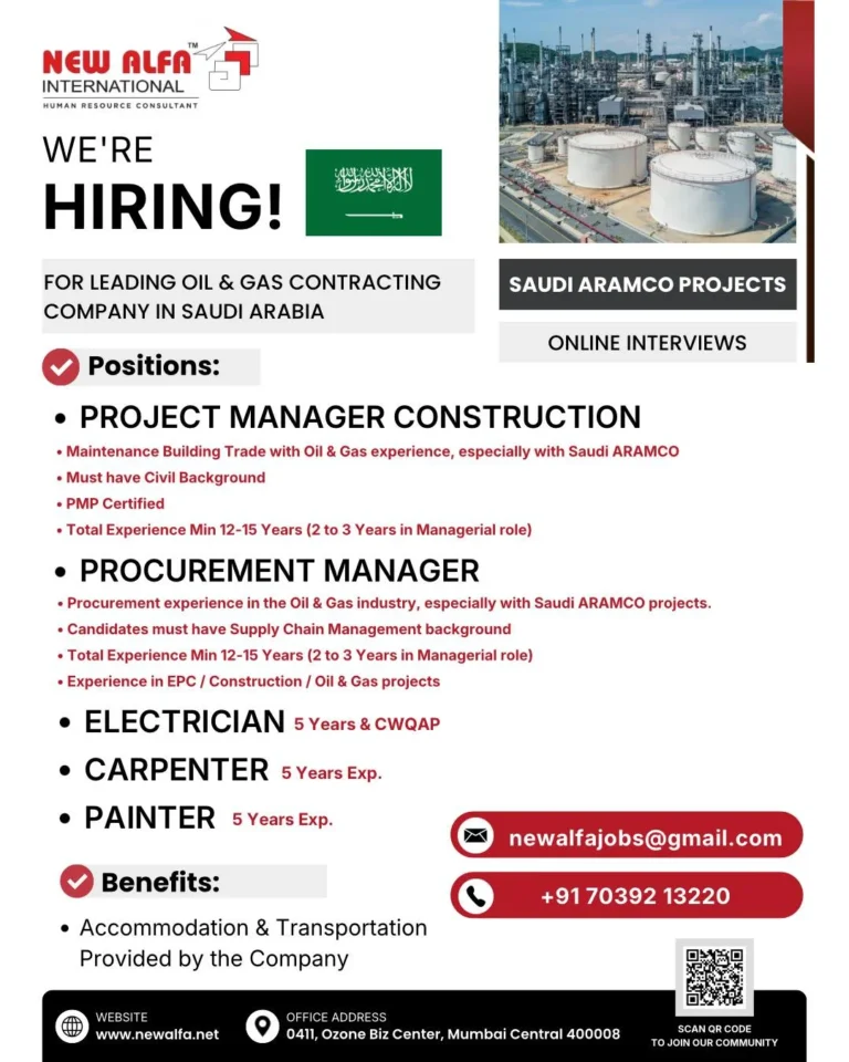 Saudi Aramco Projects Jobs in Saudi Arabia 2026 – Online Interviews