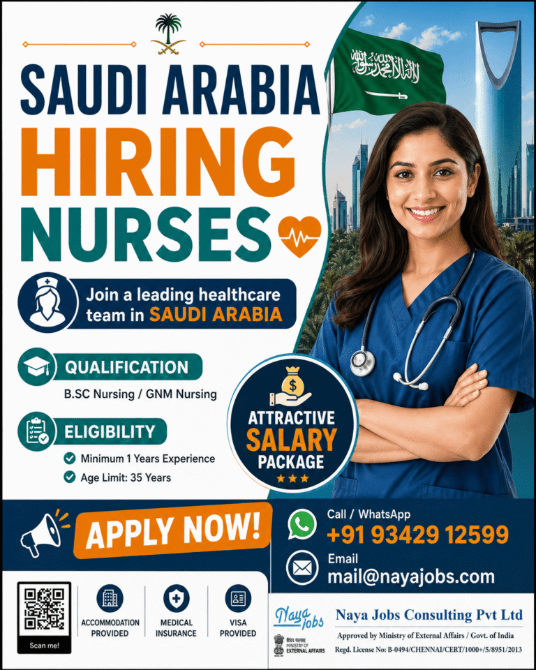 Saudi Arabia Hiring Nurses 2026 – Apply Now for Attractive Salary Package