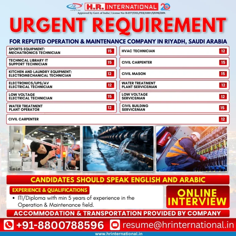 Saudi Arabia Operation & Maintenance Company Jobs 2026 – Online Interview