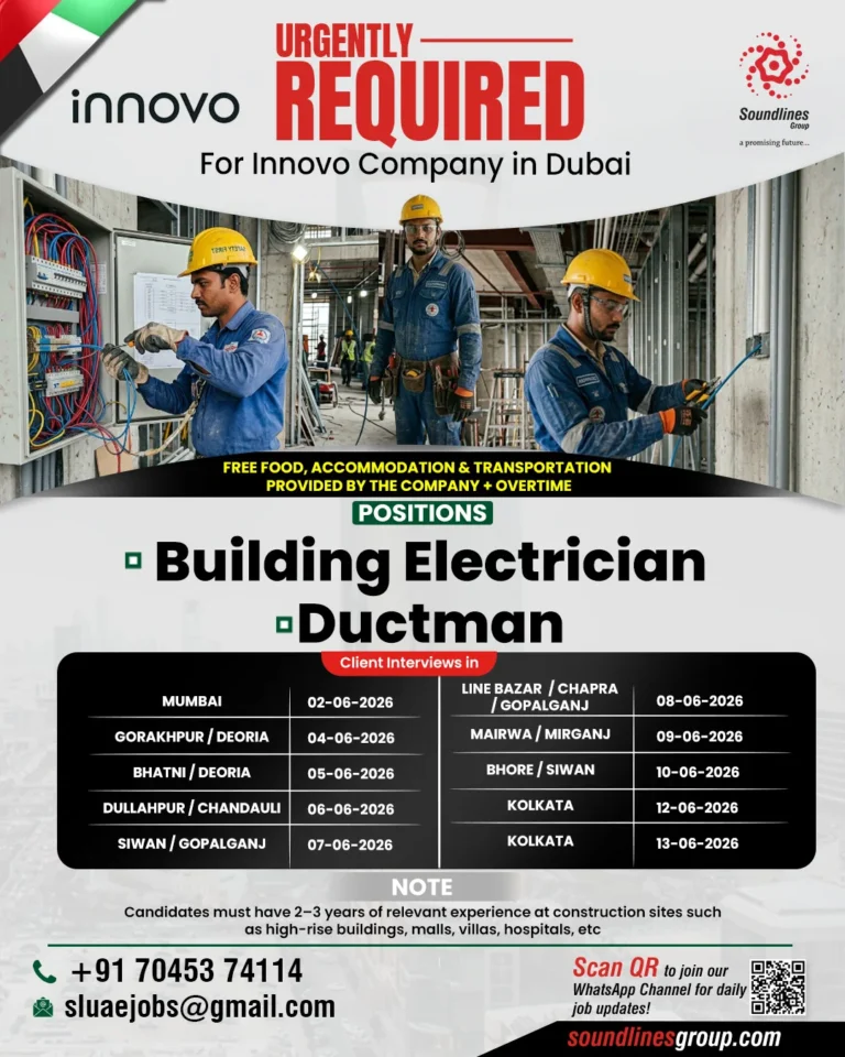 Dubai Innovo Company Jobs 2026 – Building Electrician & Ductman Vacancies