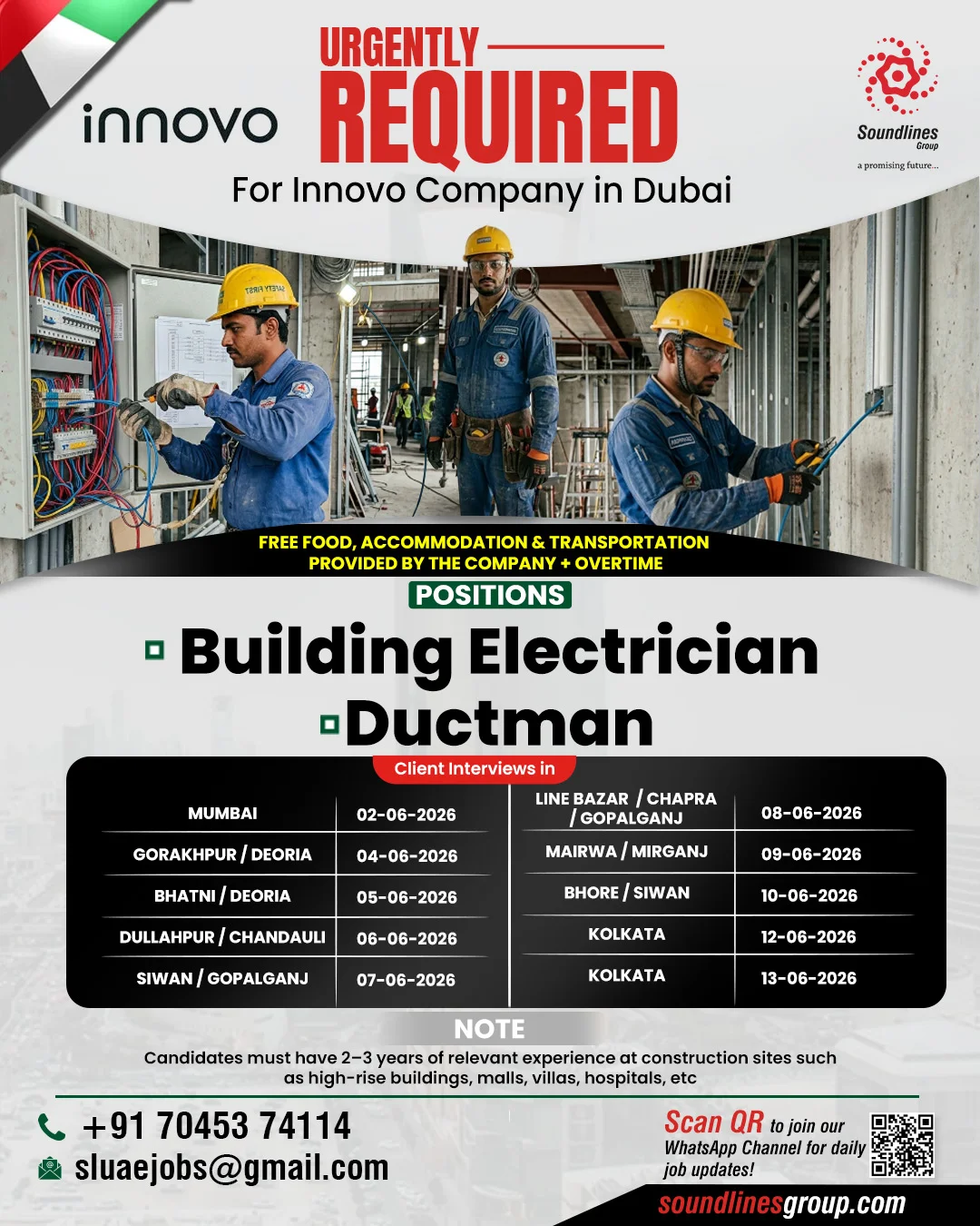 Dubai Innovo Company Jobs 2026 – Building Electrician & Ductman Vacancies