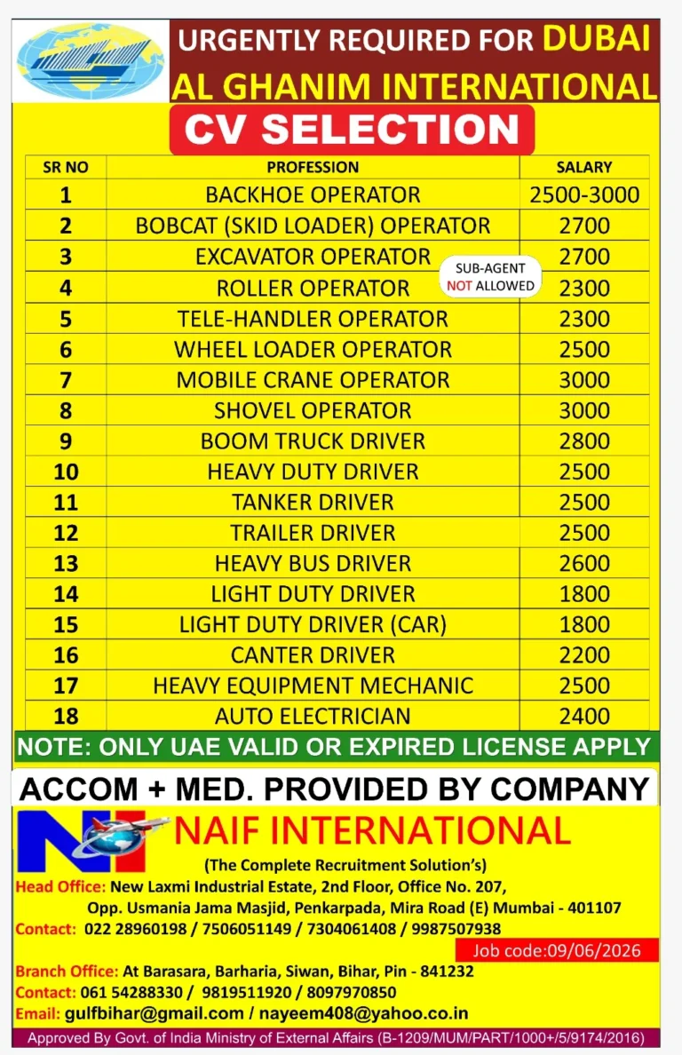 Dubai Al Ghanim International Recruitment 2026 – Apply for Multiple Operator and Driver Vacancies