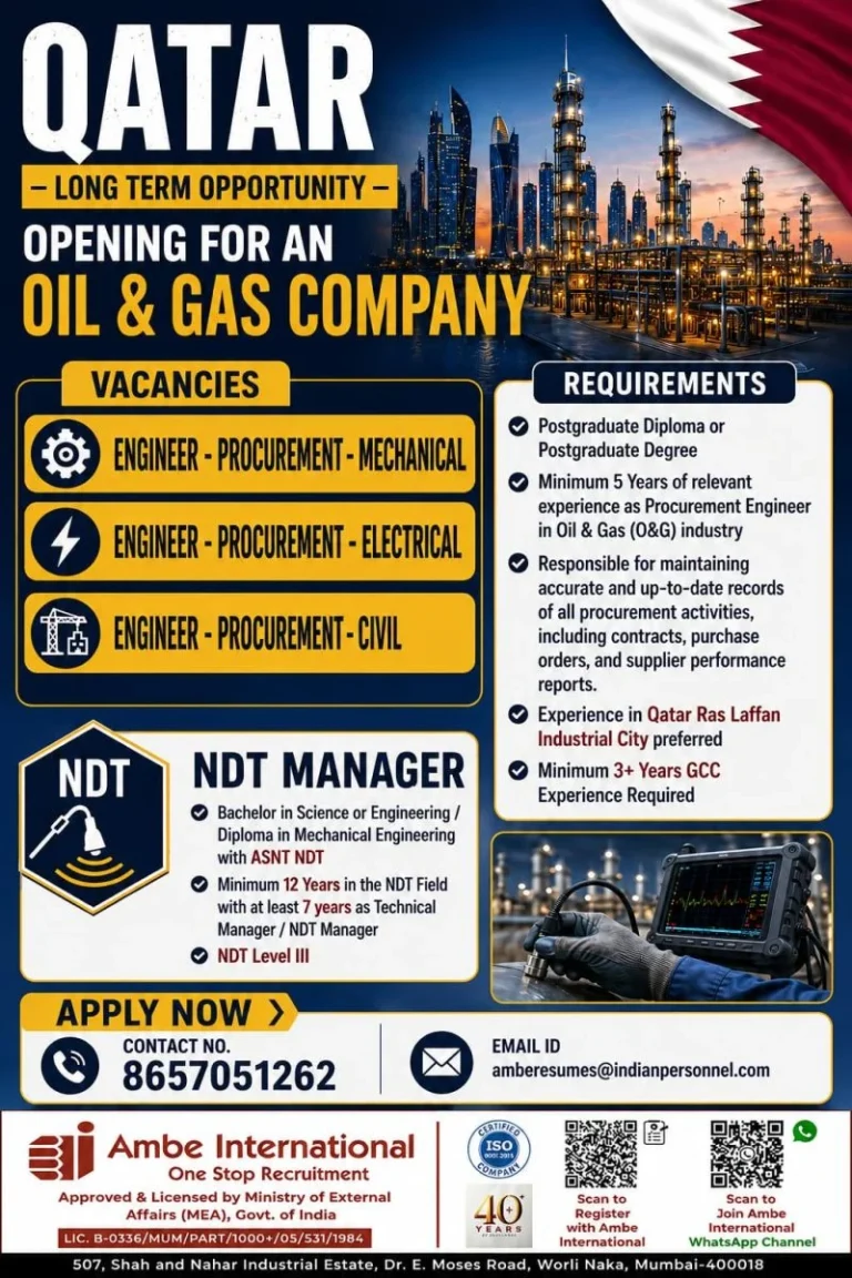 Qatar Oil & Gas Company Recruitment 2026 – Procurement Engineers & NDT Manager Vacancies