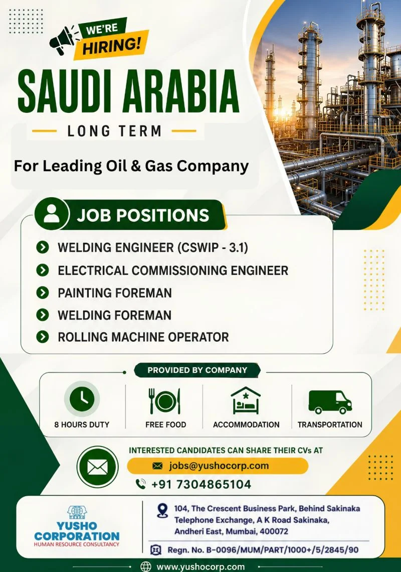 Saudi Arabia Oil & Gas Jobs 2026 โ Long-Term Opportunities for Engineers, Foremen & Operators