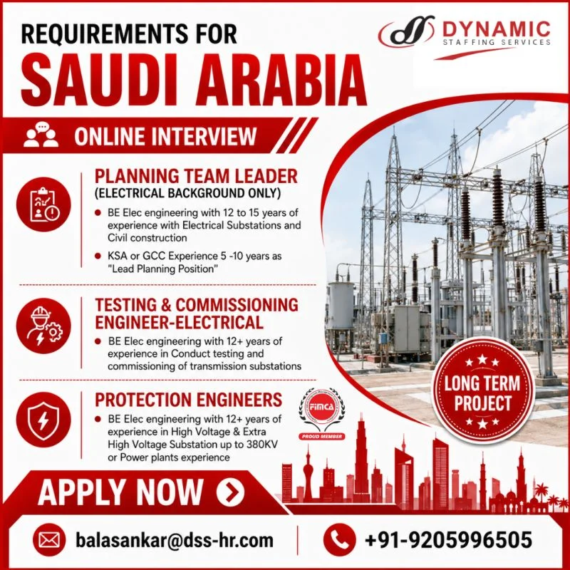 Saudi Arabia Electrical Substation Jobs 2026 – Online Interview