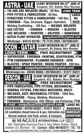 Gulf Job Openings 2026 – UAE, Qatar & Descon UAE Recruitment Drive | Client Interviews on 23rd & 27th June