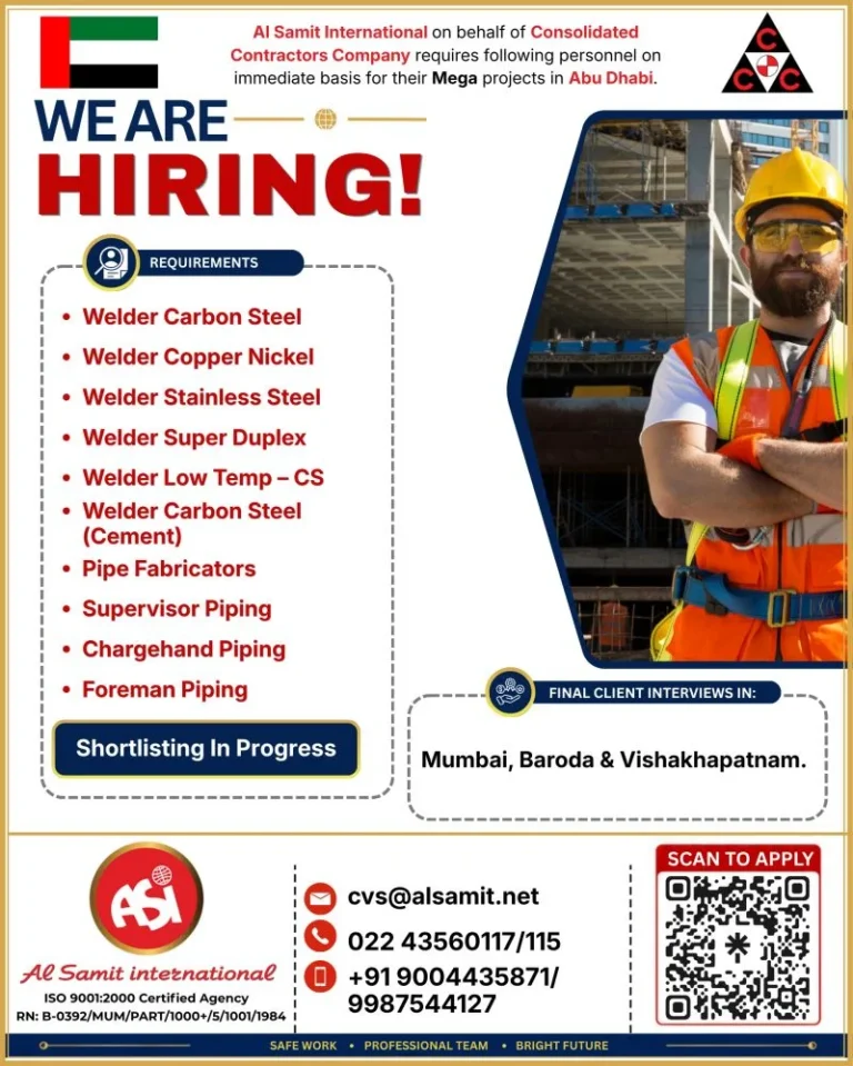 Abu Dhabi Mega Project Recruitment 2026 – Welders, Pipe Fabricators & Piping Supervisors Required