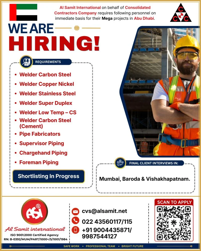 Abu Dhabi Mega Project Recruitment 2026 – Welders, Pipe Fabricators & Piping Supervisors Required