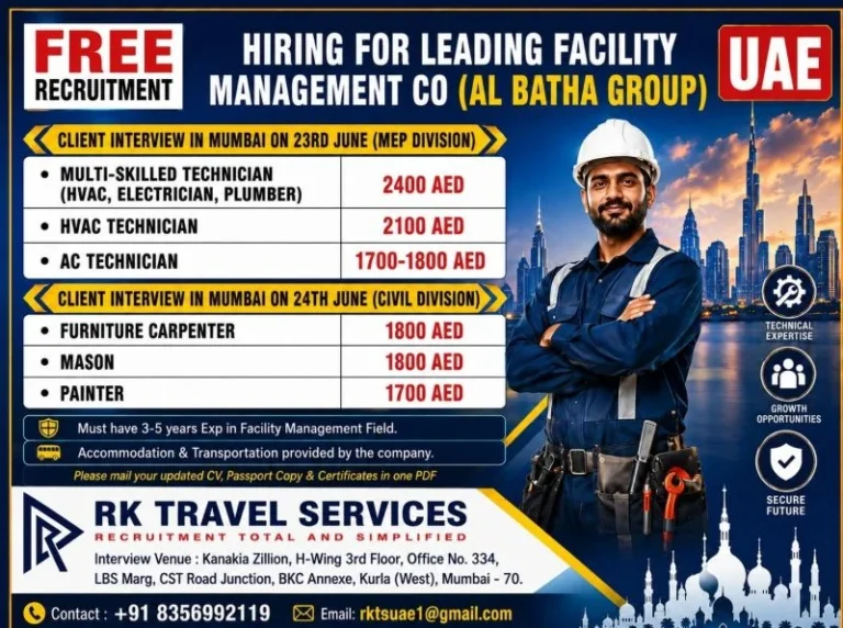 UAE Facility Management Jobs 2026 – Al Batha Group Recruitment | Free Recruitment