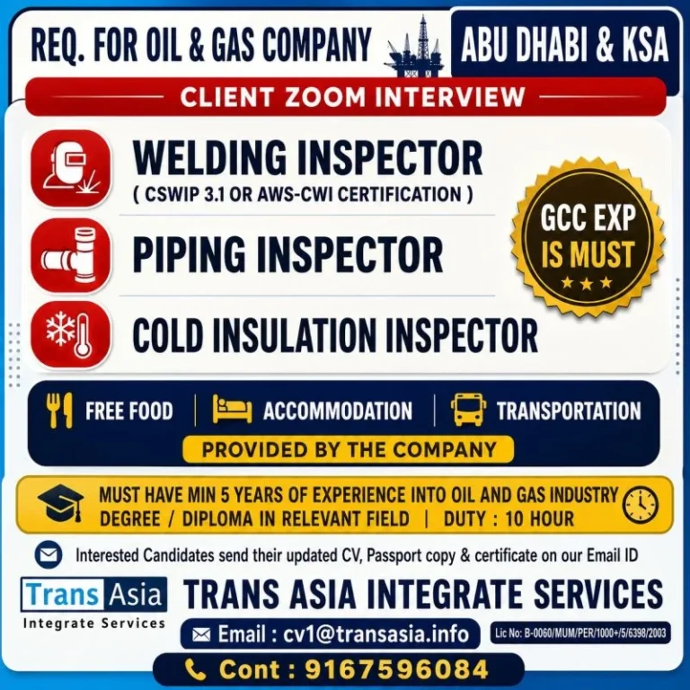 Oil & Gas Company Recruitment 2026 – Abu Dhabi & KSA | Client Zoom Interview