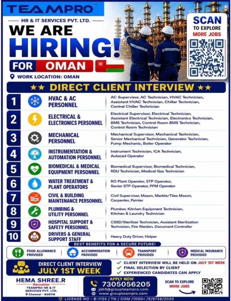 Oman Facility Management Jobs 2026 – Direct Client Interview | TeamPro HR & IT Services