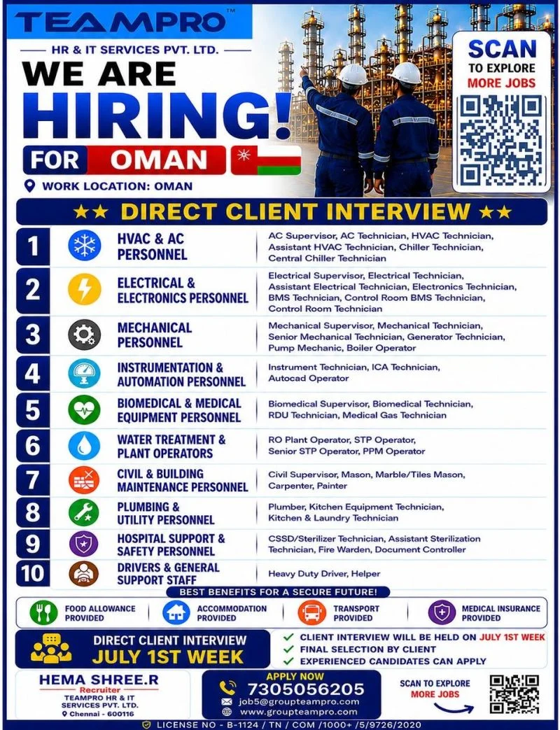 Oman Facility Management Jobs 2026 – Direct Client Interview | TeamPro HR & IT Services