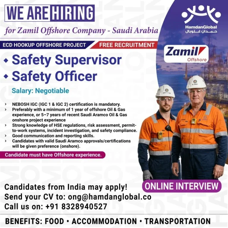 Zamil Offshore Saudi Arabia Recruitment 2026 – Safety Supervisor & Safety Officer Jobs