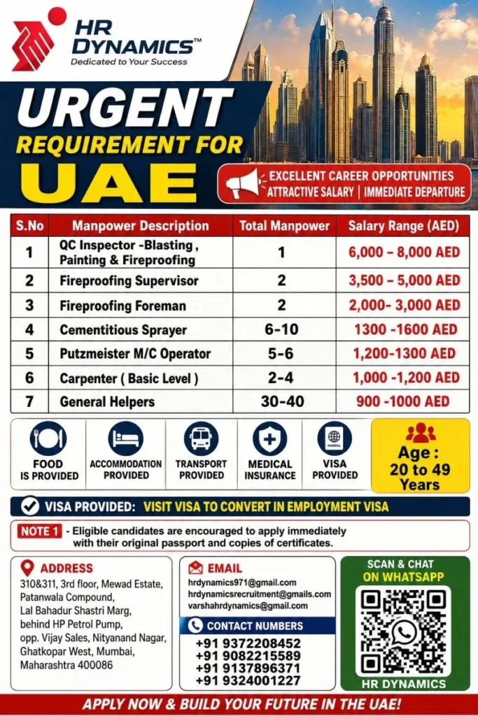 UAE Fireproofing & Construction Jobs 2026 – Immediate Hiring | Salary Up to AED 8,000 1 UAE Fireproofing & Construction Jobs 2026 – Immediate Hiring | Salary Up to AED 8,000