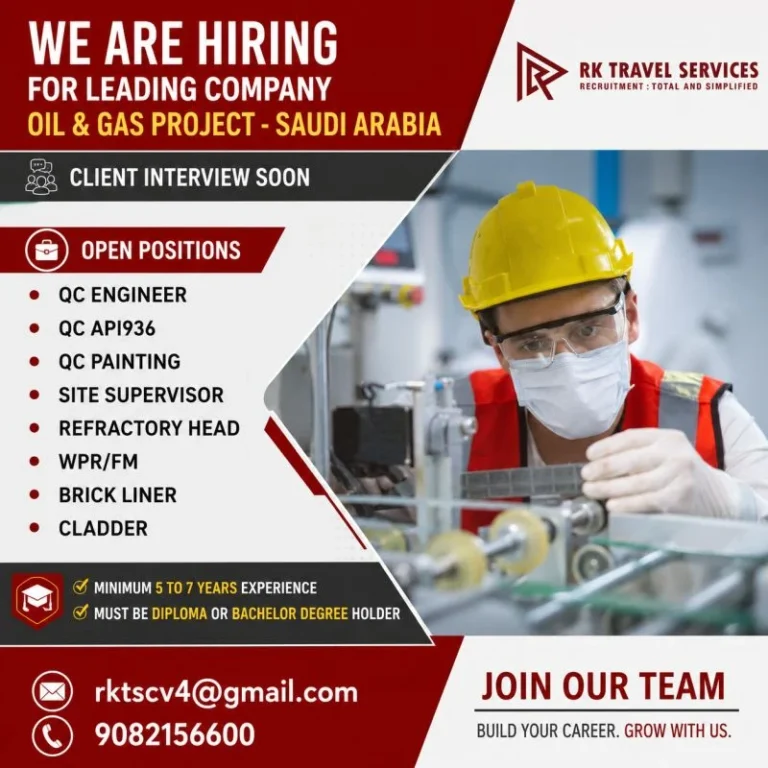il & Gas Project Jobs in Saudi Arabia 2026 – Client Interview Soon