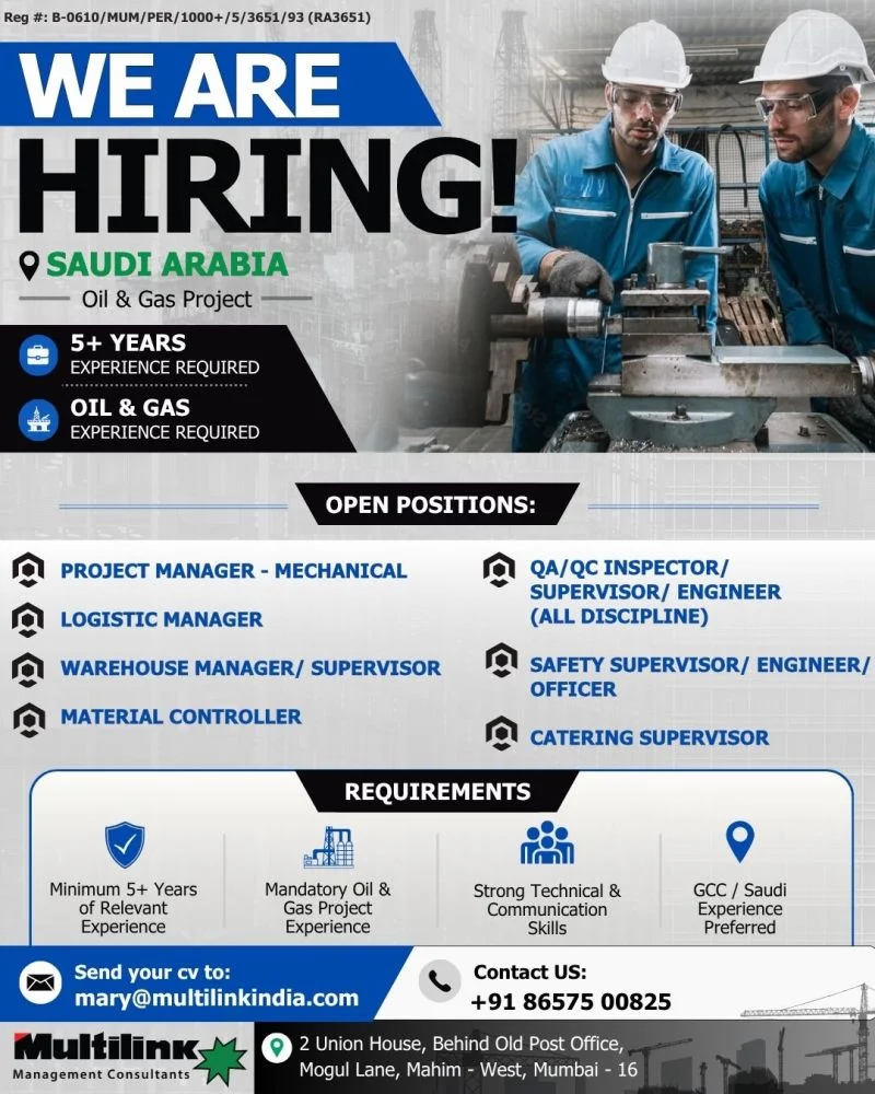 Saudi Arabia Oil & Gas Project Jobs 2026 – Apply for Multiple Engineering & Management Vacancies