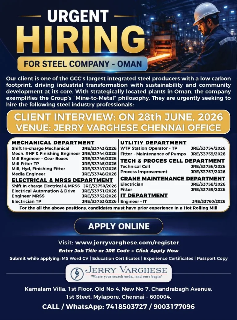Urgent Steel Company Jobs in Oman 2026 | Client Interview on 28 June