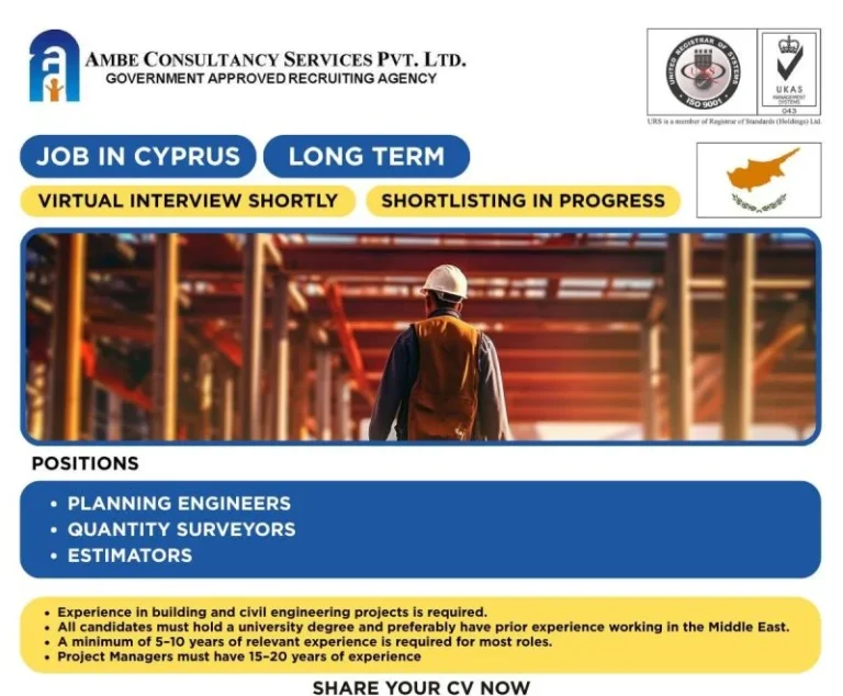Planning Engineer, Quantity Surveyor & Estimator Jobs in Cyprus – Long-Term Career Opportunities
