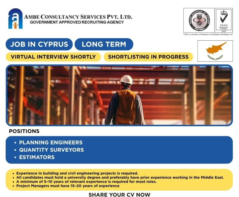 Planning Engineer, Quantity Surveyor & Estimator Jobs in Cyprus – Long-Term Career Opportunities