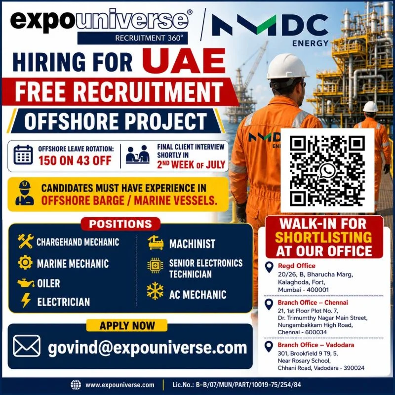 NMDC Energy UAE Offshore Project – Free Recruitment 2026 | Apply Now