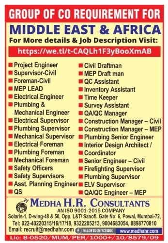 Middle East & Africa Recruitment 2026 – Multiple Engineering and Construction Job Vacancies