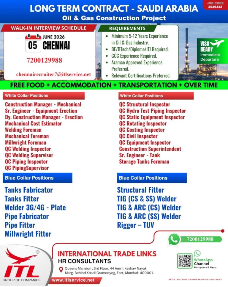 Saudi Arabia Oil & Gas Construction Project Recruitment 2026