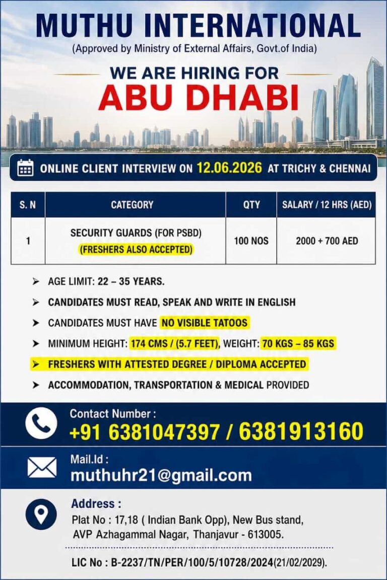 Abu Dhabi Security Guard Jobs 2026 – Freshers Can Apply | Online Client Interview on 12 June 2026