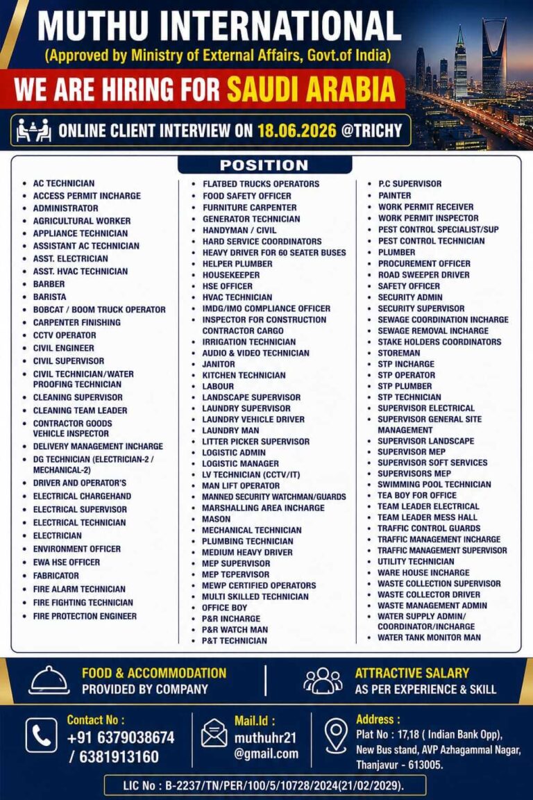 Saudi Arabia Job Vacancies 2026 – Immediate Hiring for Multiple Positions