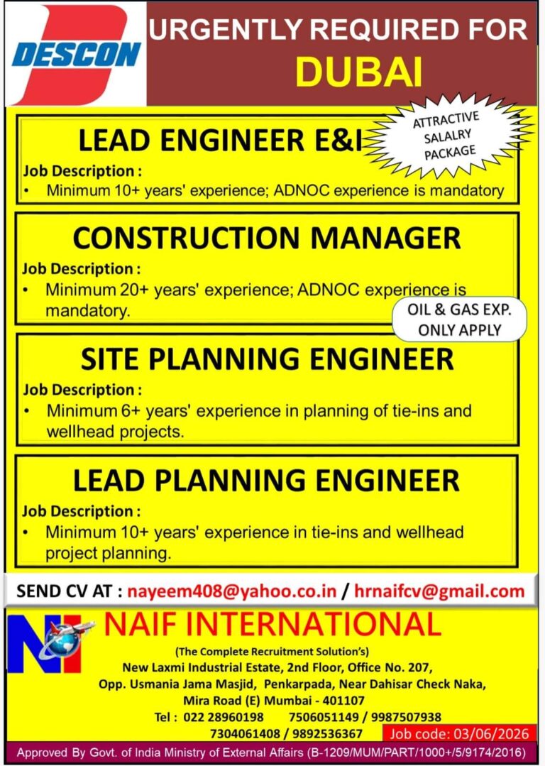 Dubai Oil & Gas Jobs 2026 – Apply for DESCON Engineering Vacancies