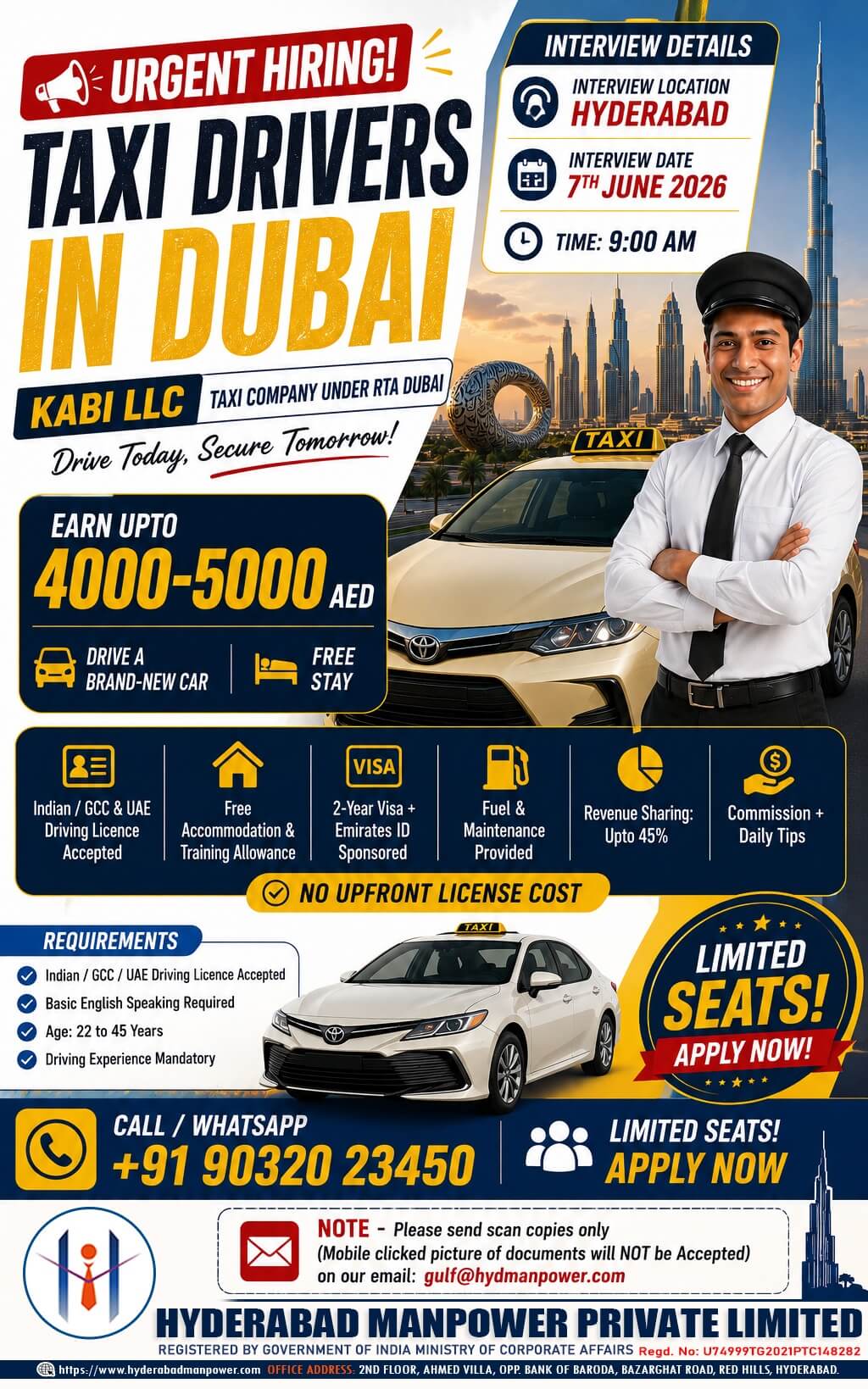 Dubai Taxi Driver Jobs 2026 – KABI LLC Recruitment | Hyderabad Interview on 7 June 2026
