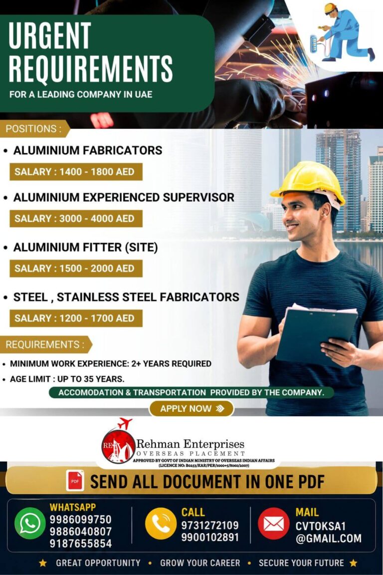 UAE Aluminium Fabrication Company Jobs 2026 – Apply Now for Fabricators, Fitters & Supervisors