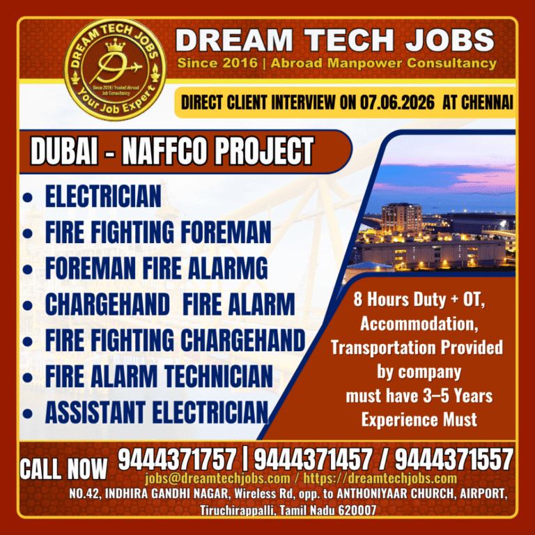 Dubai NAFFCO Project Recruitment 2026 – Direct Client Interview on 07 June 2026 at Chennai