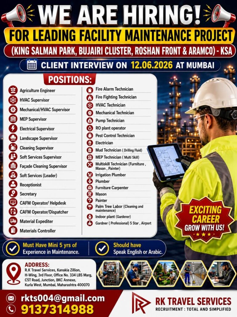 Saudi Facility Maintenance Project Recruitment 2026