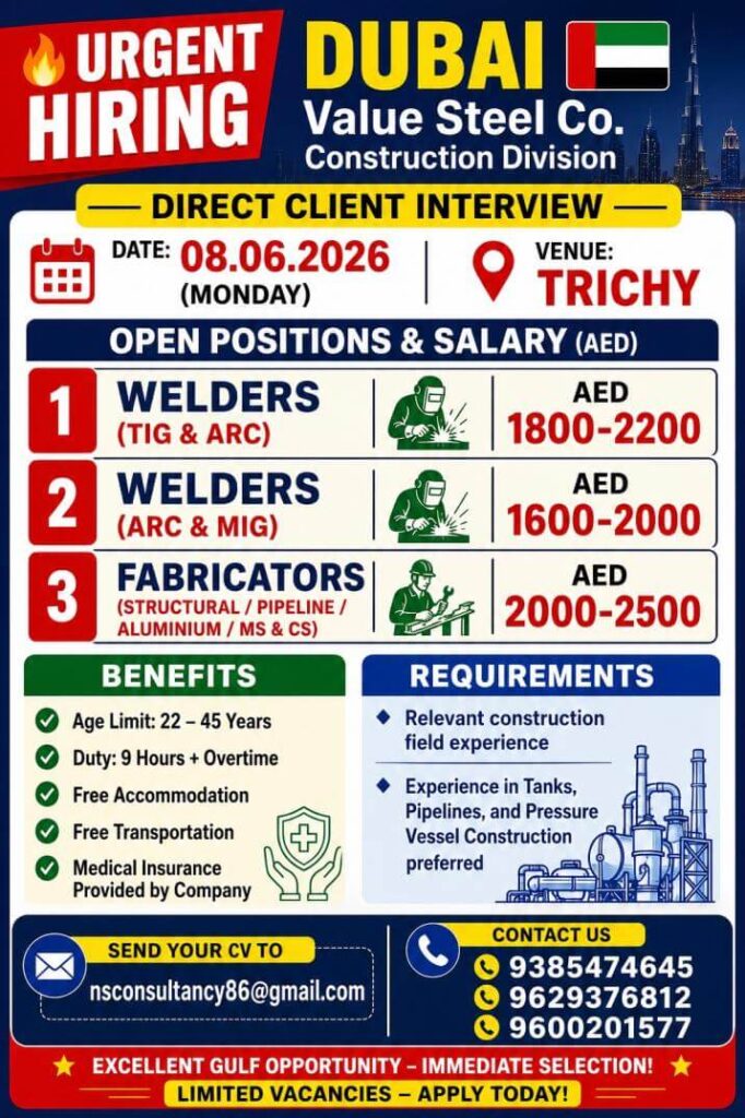 Dubai Value Steel Company Recruitment 2026 1 Dubai Value Steel Company Recruitment 2026