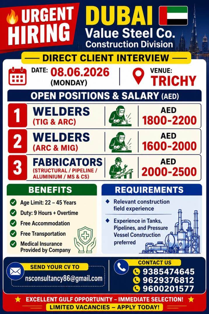 Dubai Value Steel Company Recruitment 2026