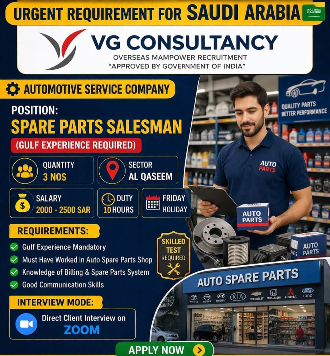 Spare Parts Salesman Jobs in Saudi Arabia 2026 – Direct Client Zoom Interview | Apply Now