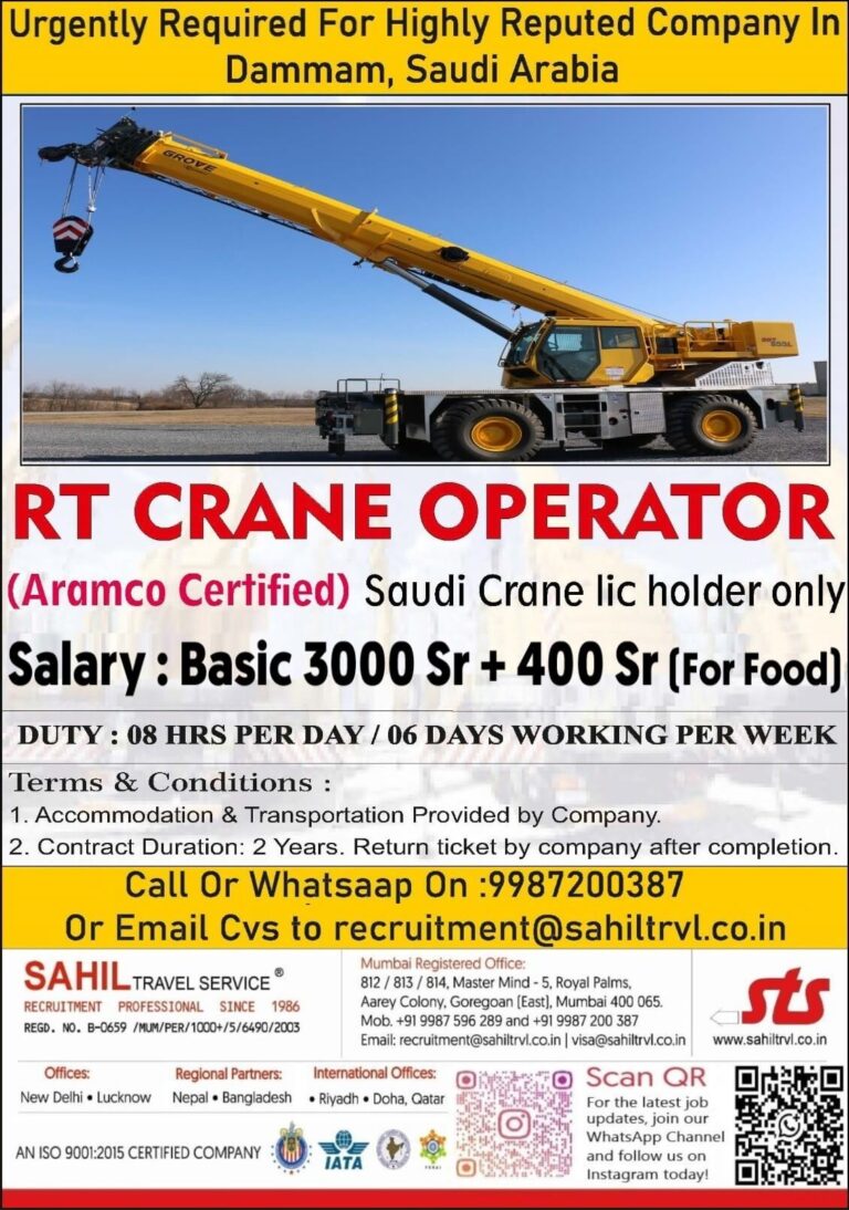 RT Crane Operator Jobs in Saudi Arabia 2026