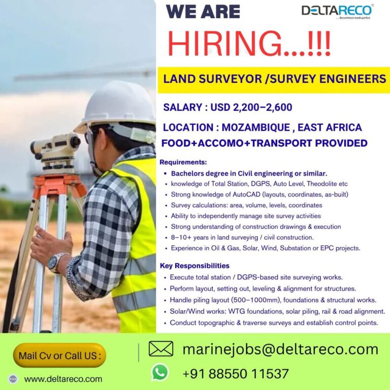 Mozambique Land Surveyor & Survey Engineer Jobs 2026 – Salary Up to USD 2,600 | Apply Now