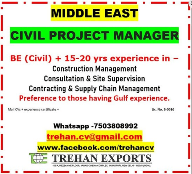 Civil Project Manager Jobs in Middle East 2026 | Gulf Experience Preferr