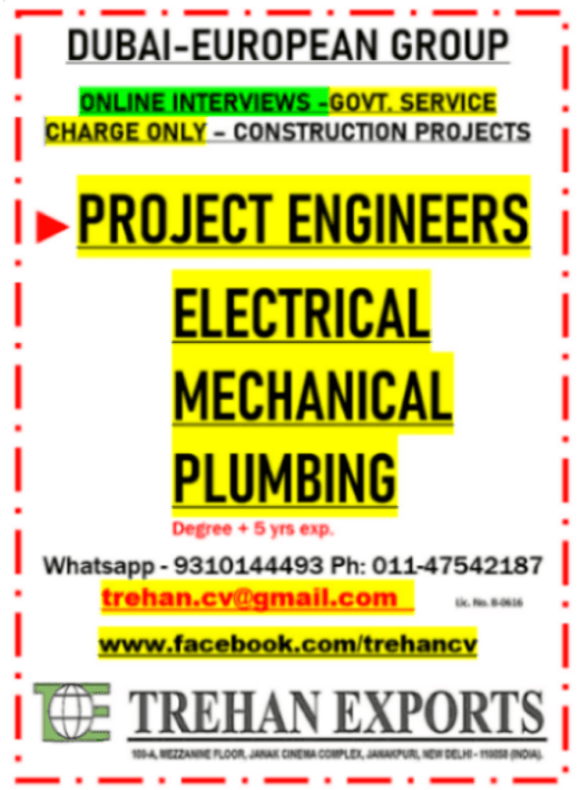 Project Engineer Jobs in Dubai-European Group Construction Projects – Online Interview