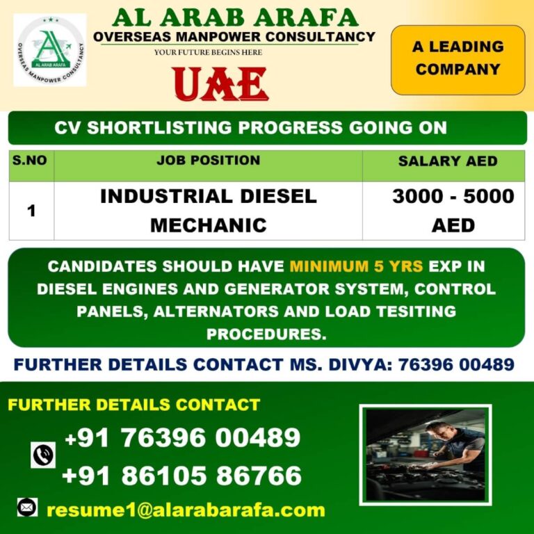 UAE Industrial Diesel Mechanic Jobs 2026 – Apply Now for a Leading Compa