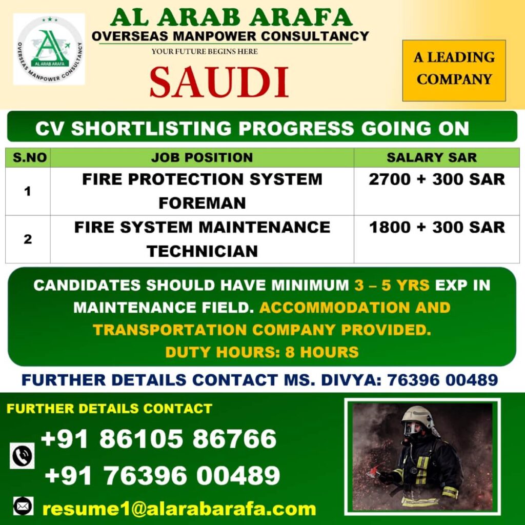 Saudi Arabia Fire Protection System Jobs 2026 – CV Shortlisting in Progress | Apply Now 1 Saudi Arabia Fire Protection System Jobs 2026 – CV Shortlisting in Progress | Apply Now